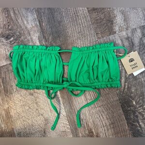 Free People x Toast Swim Women's Green Fern Ruffle Bandeau Bikini Top Size S